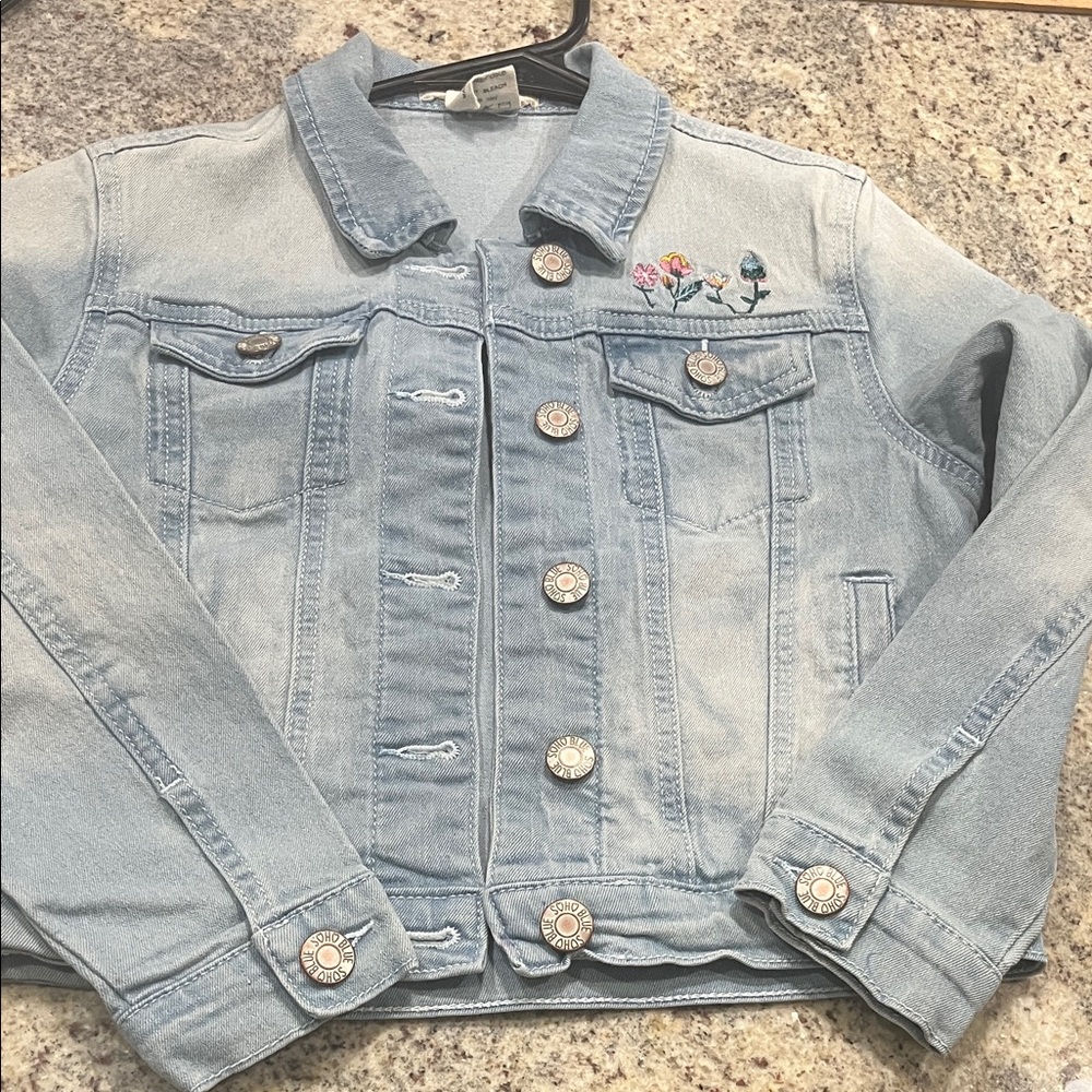 Soho Girls Light Blue Jean Jacket with Floral Embroidery